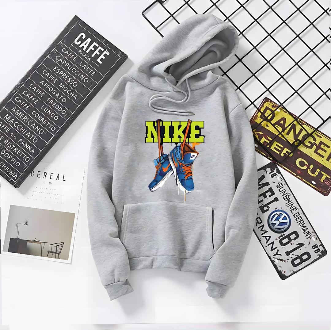 Men's Printed Fleece Hoodie -Hooded Sweatshirt in Grey