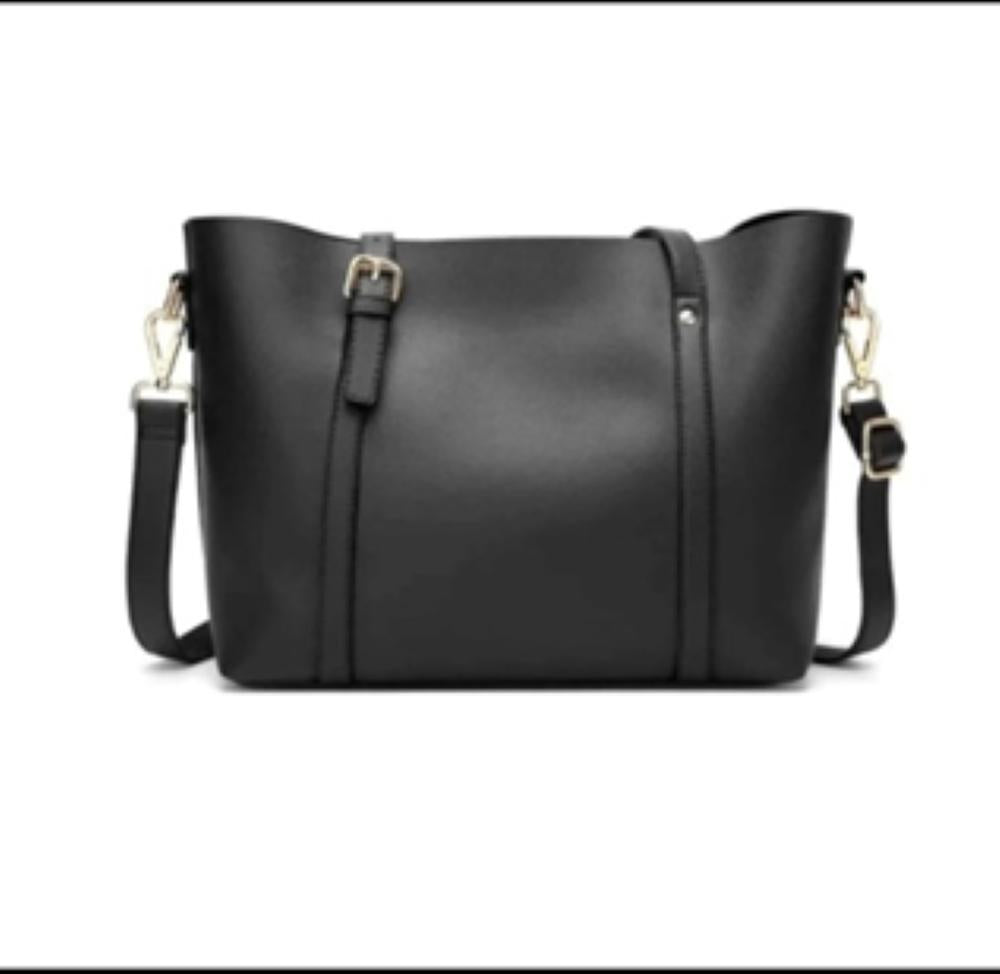 Women's PU Leather Plain Top Handle Tote Handbag