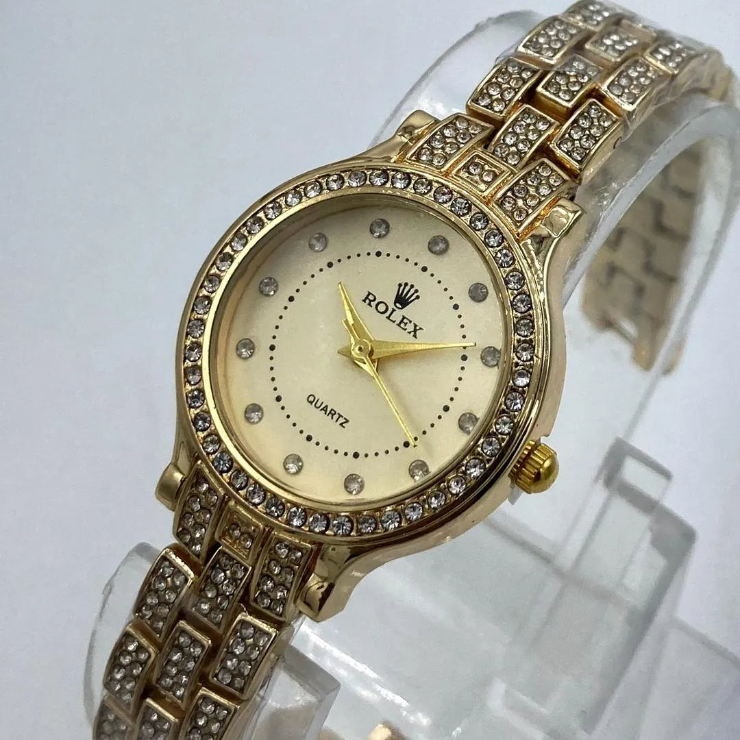 Women's Luxury Gold-Tone Ladies Quartz Wrist Watch with Crystal-Stone Detailing