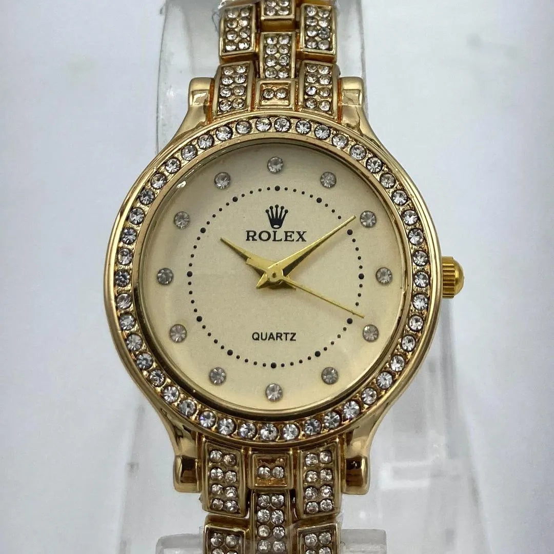 Women's Luxury Gold-Tone Ladies Quartz Wrist Watch with Crystal-Stone Detailing