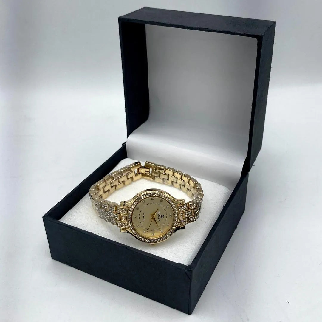 Women's Luxury Gold-Tone Ladies Quartz Wrist Watch with Crystal-Stone Detailing