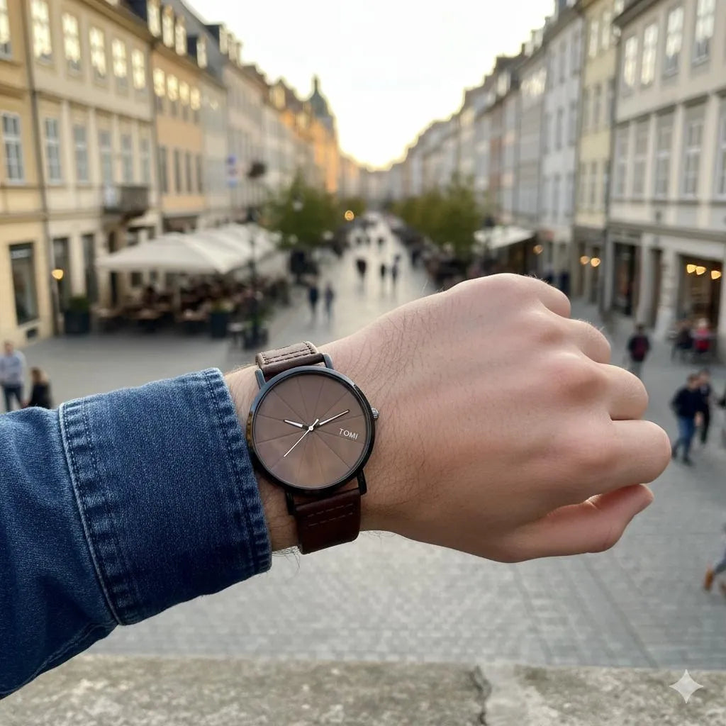Unisex Movement: Quartz, TOMI Minimalist Brown Dial Watch